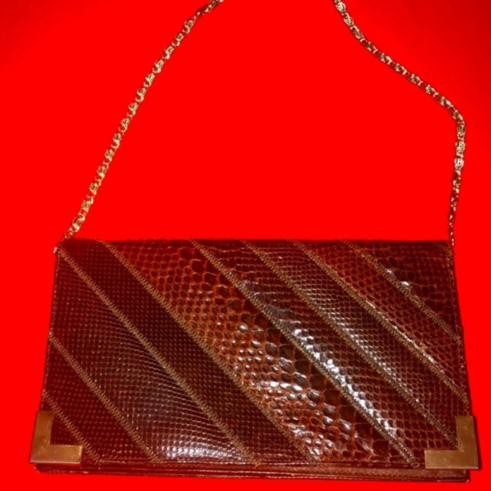 Bogs By Varon Vtg Python Hon & Snakeskin Clutch E… - image 1